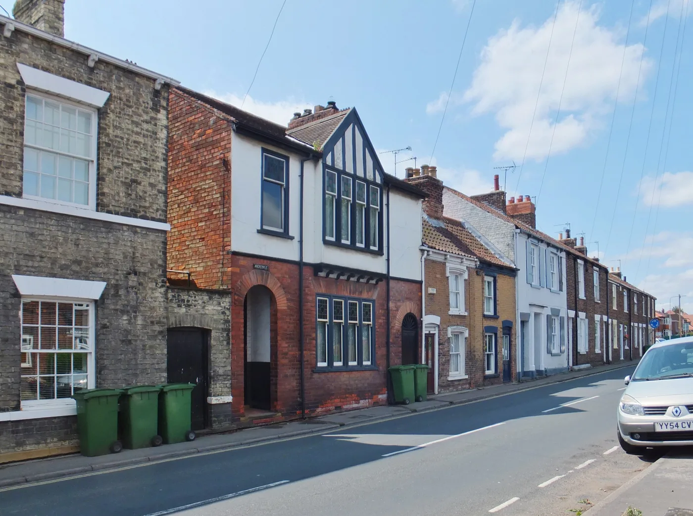 Green bins out on Keldgate, Beverley. Green is the general waste bin in the East Riding, not the recycling one